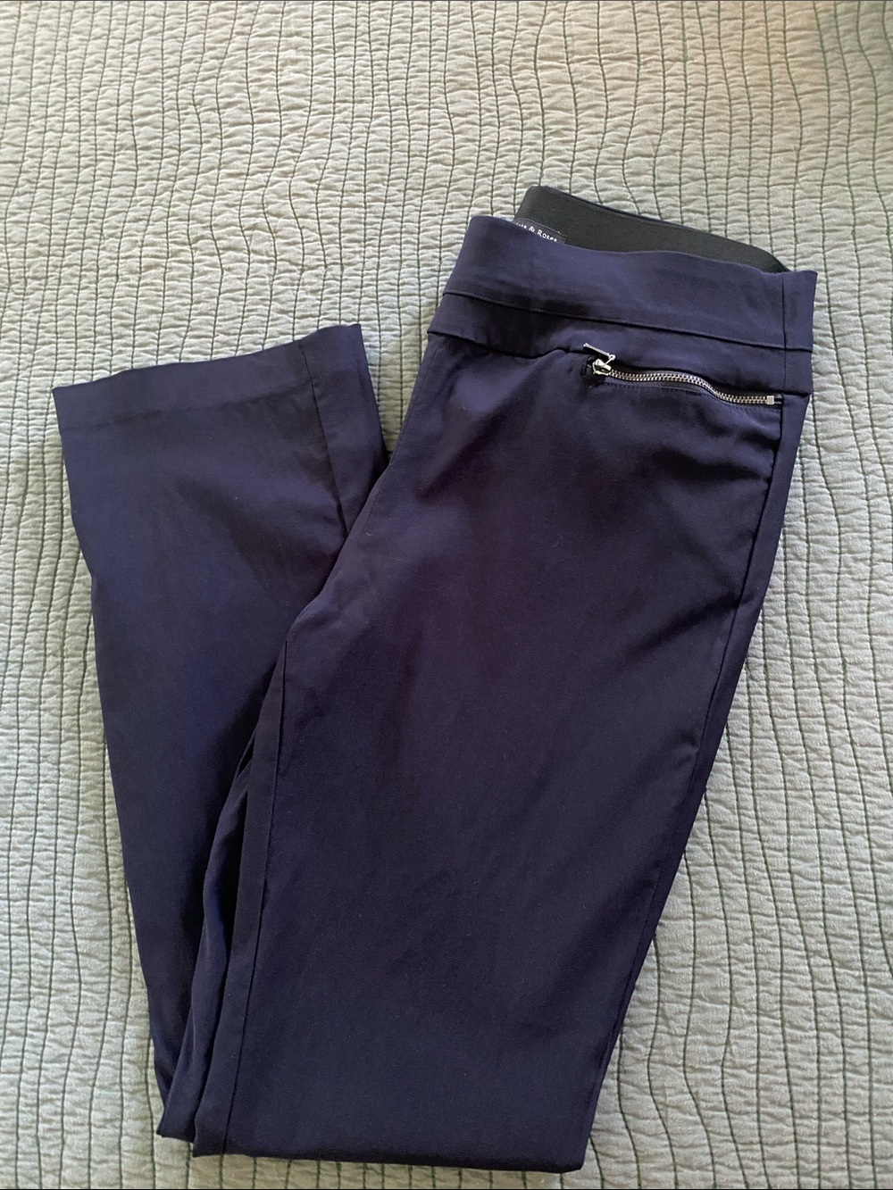 Straight Leg Navy Women's Pants with Zip Pocket